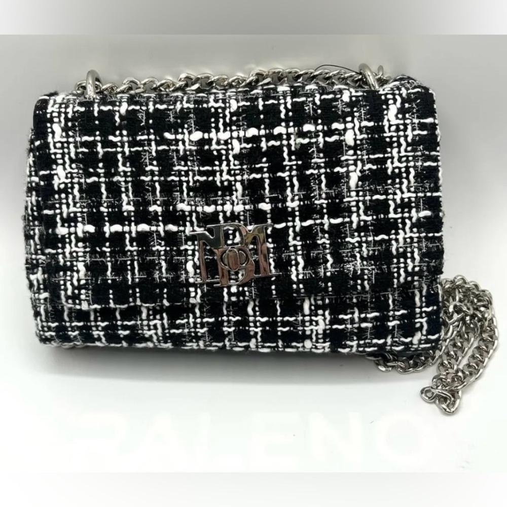 NWT BADGLEY MISCHKA Tweed Bag with Silver Hardware - Picture 3 of 5